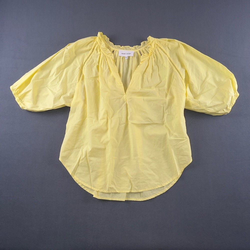 Dear John Yellow Cotton Ruffle Neck Puff Sleeve Blouse DSH1433M9PBN Small